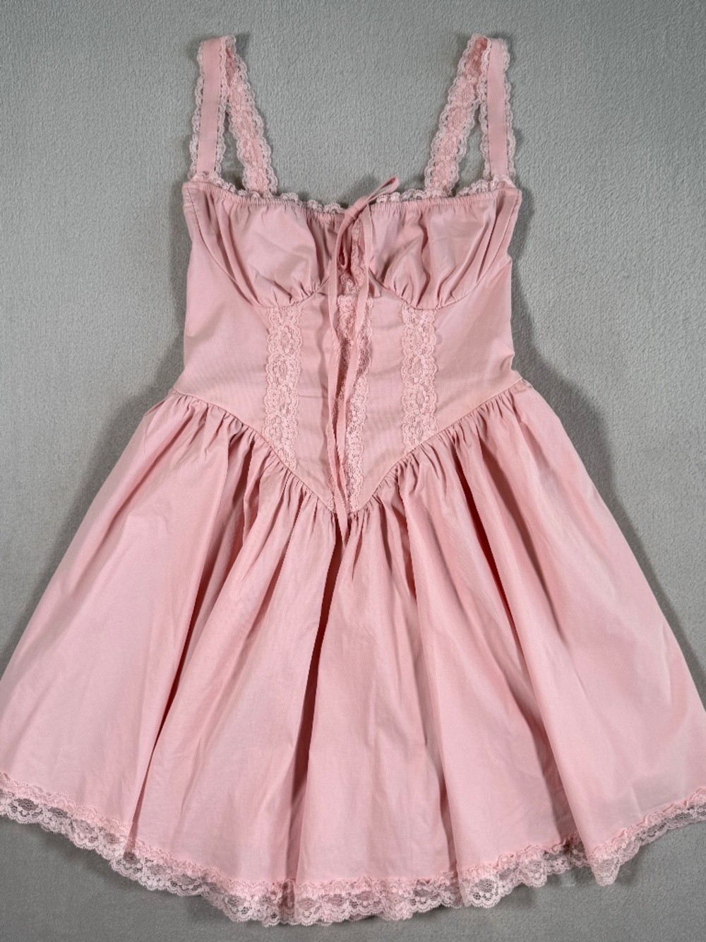 Parthea Dress Womens Small Pink Corset Lace Trim Tie Front Mini Coquette NWT